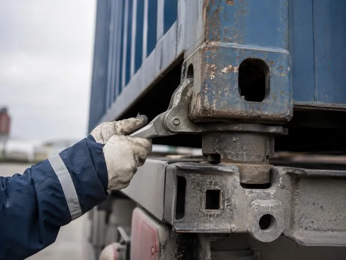 Khóa gù cố định container trên rơ moóc