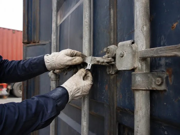 Nhân viên khóa cửa container và kẹp chì niêm phong