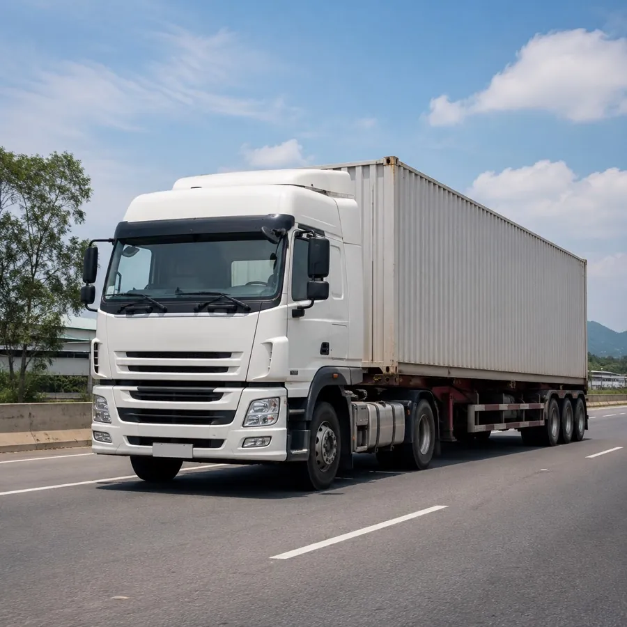 Xe đầu kéo kéo container 40ft chạy trên quốc lộ